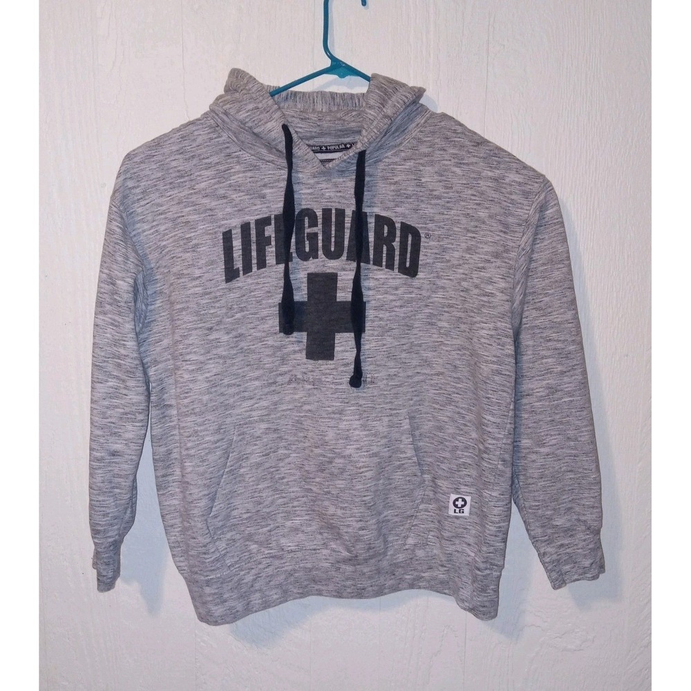 Lifeguard Hoodie Mens L Gray Officially Licensed Sweatshirt Red Cross